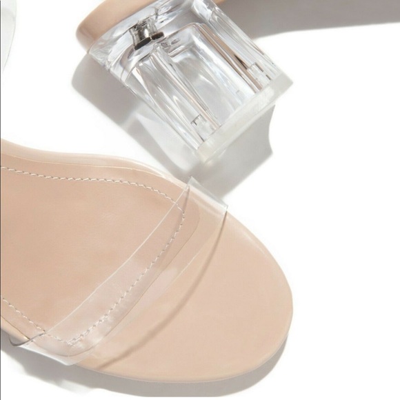 Nude Clear Strap Low Chunky Heel - Picture 6 of 9